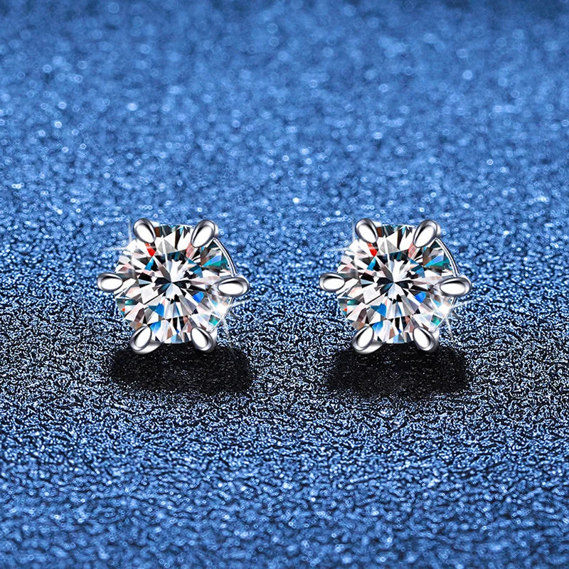 Sterling Silver 925 1ct Moissanite 6-Claw Stud Earrings Unisex Magnetic Hole