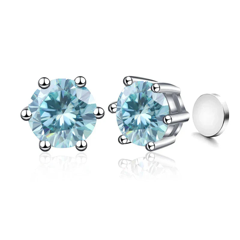Sterling Silver 925 1ct Moissanite 6-Claw Stud Earrings Unisex Magnetic Hole