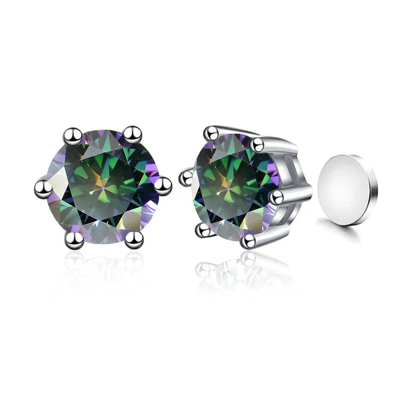 Sterling Silver 925 1ct Moissanite 6-Claw Stud Earrings Unisex Magnetic Hole