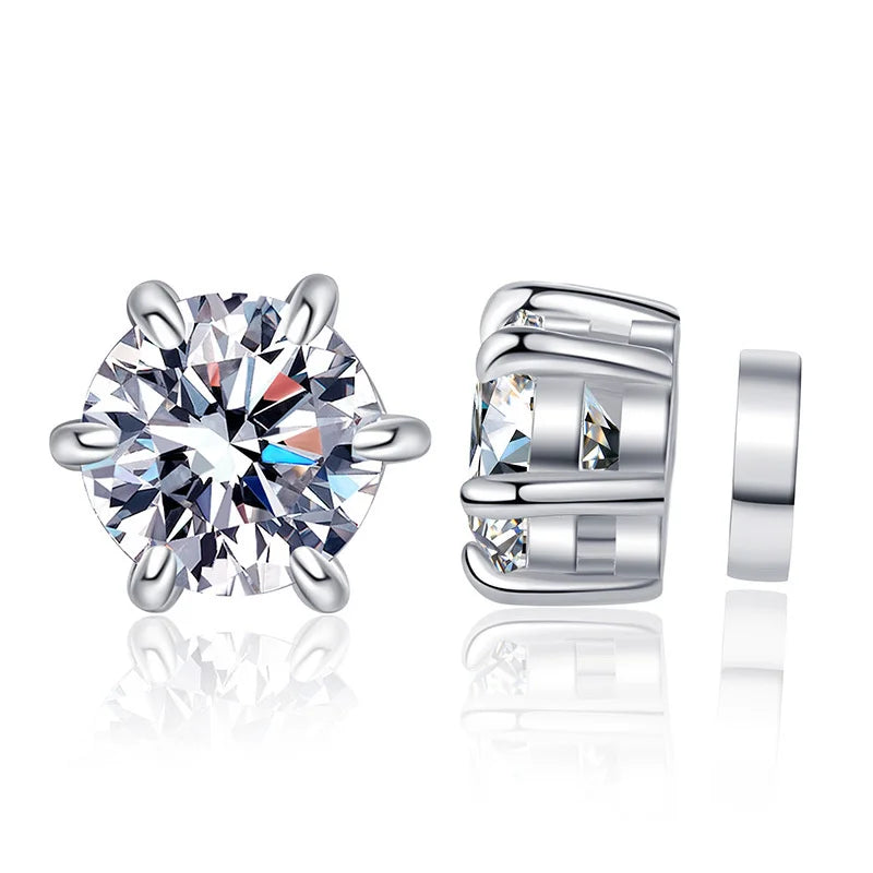 Sterling Silver 925 1ct Moissanite 6-Claw Stud Earrings Unisex Magnetic Hole