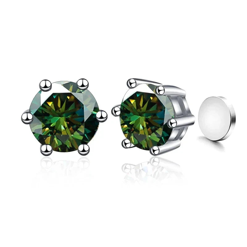 Sterling Silver 925 1ct Moissanite 6-Claw Stud Earrings Unisex Magnetic Hole