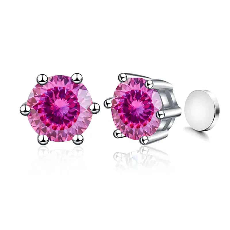 Sterling Silver 925 1ct Moissanite 6-Claw Stud Earrings Unisex Magnetic Hole