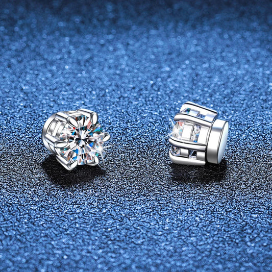 Sterling Silver 925 1ct Moissanite 6-Claw Stud Earrings Unisex Magnetic Hole