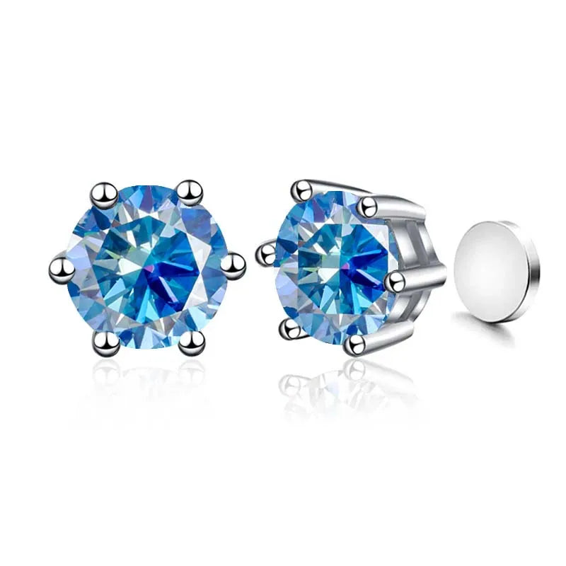 Sterling Silver 925 1ct Moissanite 6-Claw Stud Earrings Unisex Magnetic Hole