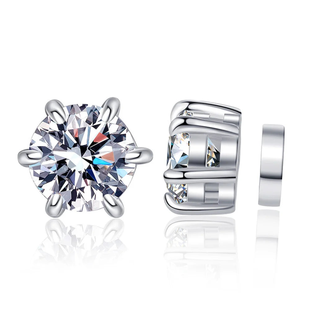 Sterling Silver 925 1ct Moissanite 6-Claw Stud Earrings Unisex Magnetic Hole