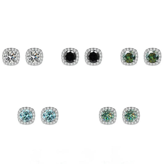 Sterling Silver 925 Moissanite Square Stud Earrings For Women Sparkling Gift