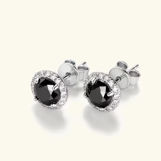 Sterling Silver 925 Moissanite Stud Earrings 0.5-1ct Black Round