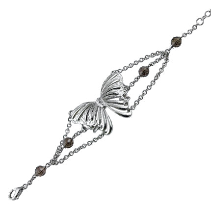 Sterling Silver Butterfly Bracelet With Smoky Quartz