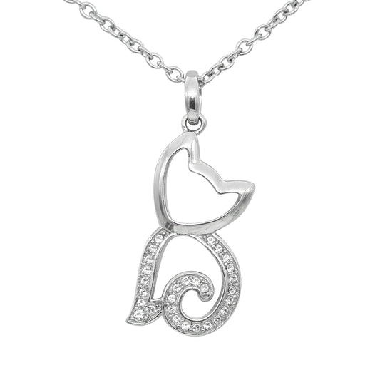 Sterling Silver Cat Pendant Necklace With Crystal Gift