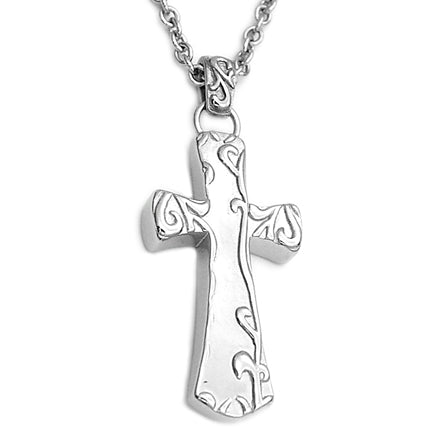 Sterling Silver Cross Necklace Floral Engraved Pendant