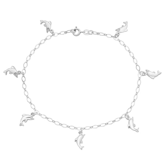 Sterling Silver Dolphin Charm Anklet Beachy Chain Summer