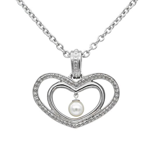 Sterling Silver Heart Pearl Pendant Necklace For Women