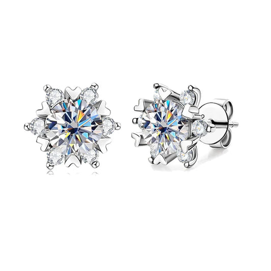 Sterling Silver Moissanite Snowflake Stud Earrings 6-Claw Valentines Gift