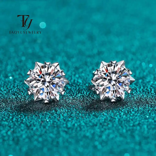 Sterling Silver Moissanite Stud Earrings 1ct 2ct VVS1 Lab Diamond Snowflake