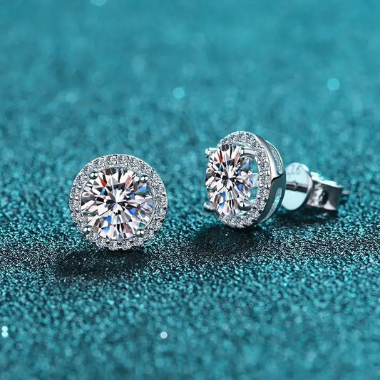 Sterling Silver 0.5 1 2Ct Round Moissanite Stud Earrings For Women