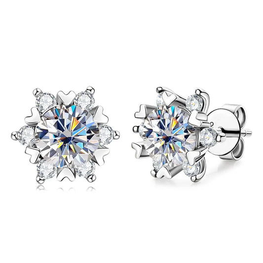Sterling Silver S925 Moissanite Snowflake Stud Earrings 6-Claw Valentine's