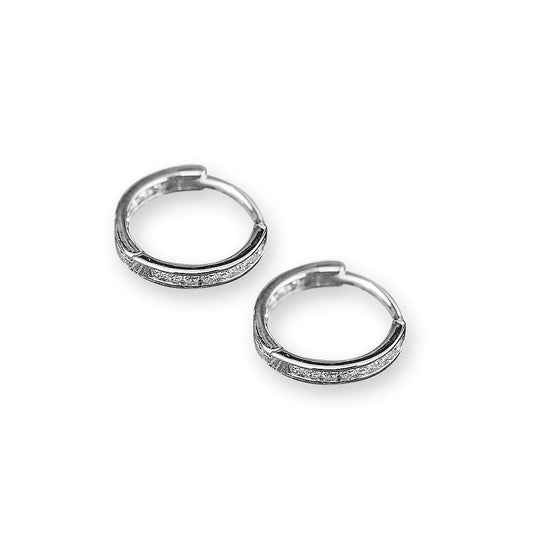 Sterling Silver Single Row Huggie Earrings Small Hoop