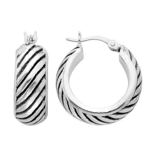 Sterling Silver Slashed Hoop Earrings Textured Medium