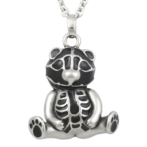 Sterling Silver Teddy Bear Skeleton Pendant Necklace