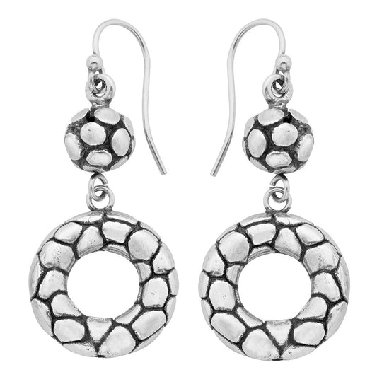 Sterling Silver Textured Drop Hoop Dangle Earrings Classic