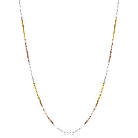 Sterling Silver Tri Color Box Chain Adjustable 16-24 Inch