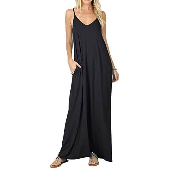 Vestido largo casual de verano liso de tirantes finos para mujer Stokeen