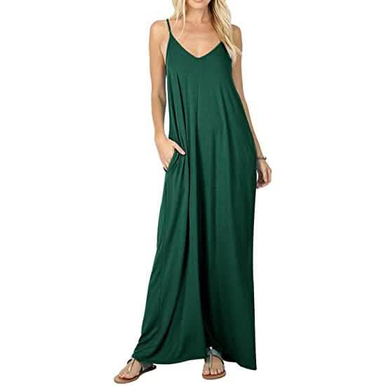 Vestido largo casual de verano liso de tirantes finos para mujer Stokeen