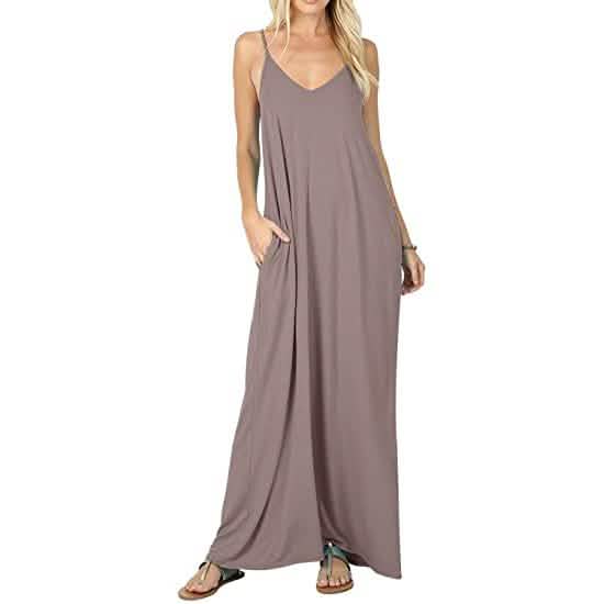 Vestido largo casual de verano liso de tirantes finos para mujer Stokeen
