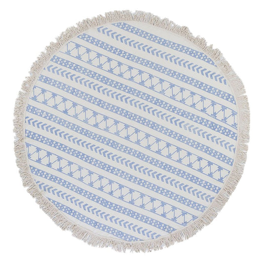 Stripe Block Print Roundie Beach Blanket 64in Turkish Cotton Lightweight