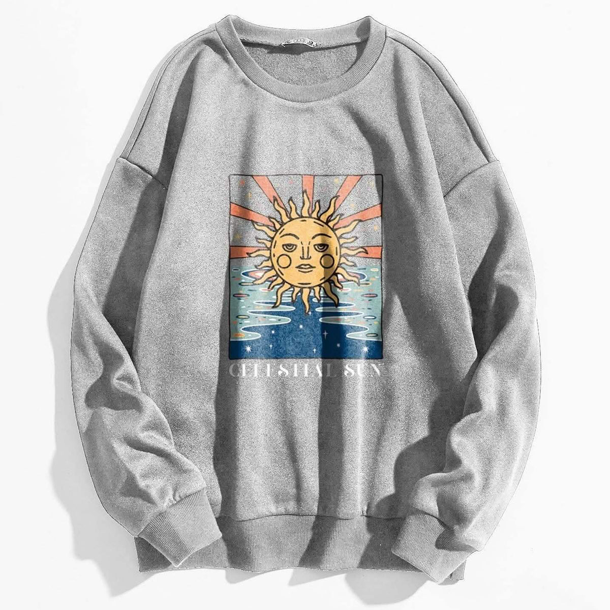Sun and Letter Graphic Oversized Thermal Sweatshirt