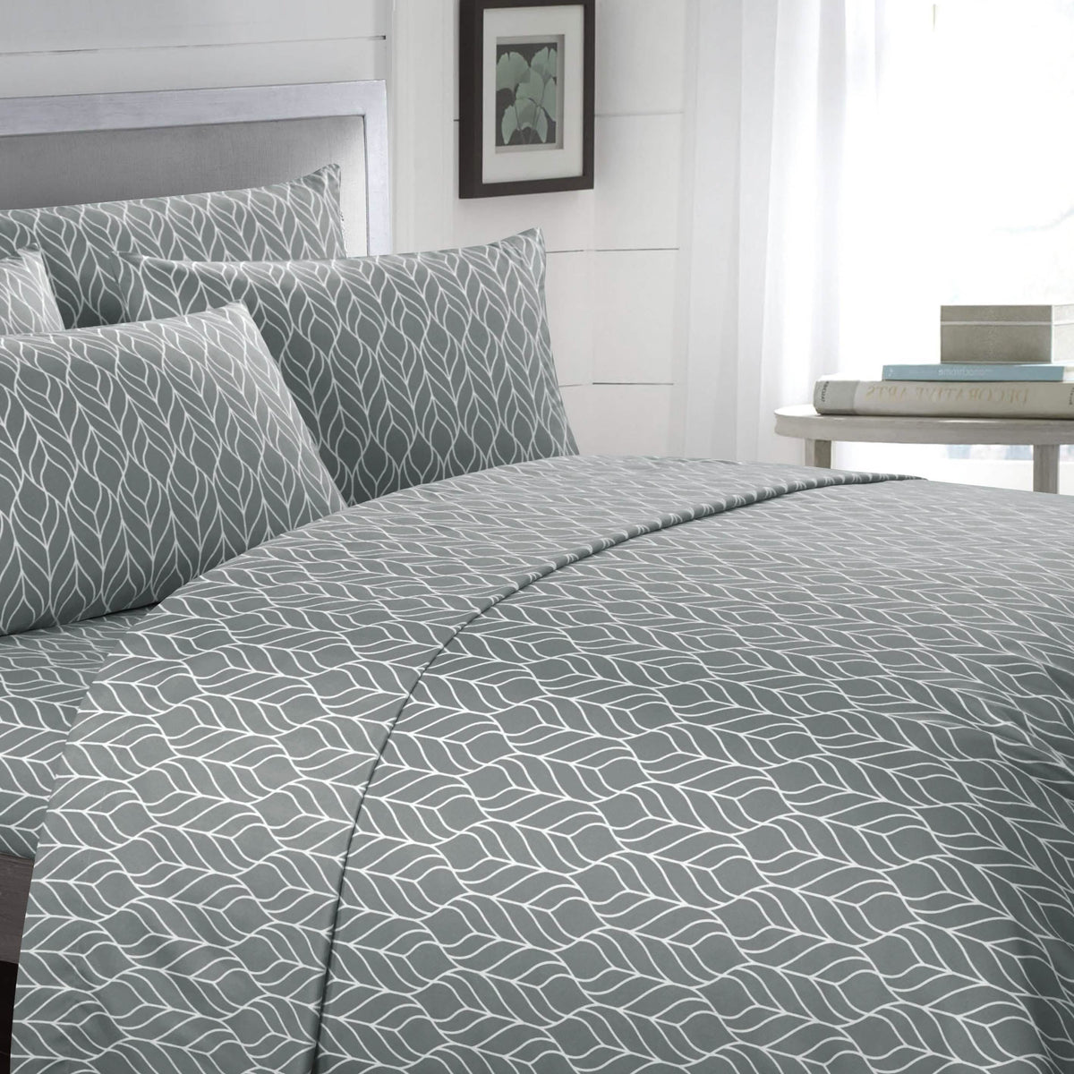 Super Soft Two-Tone Geometric Leaf Pattern Sheet Set