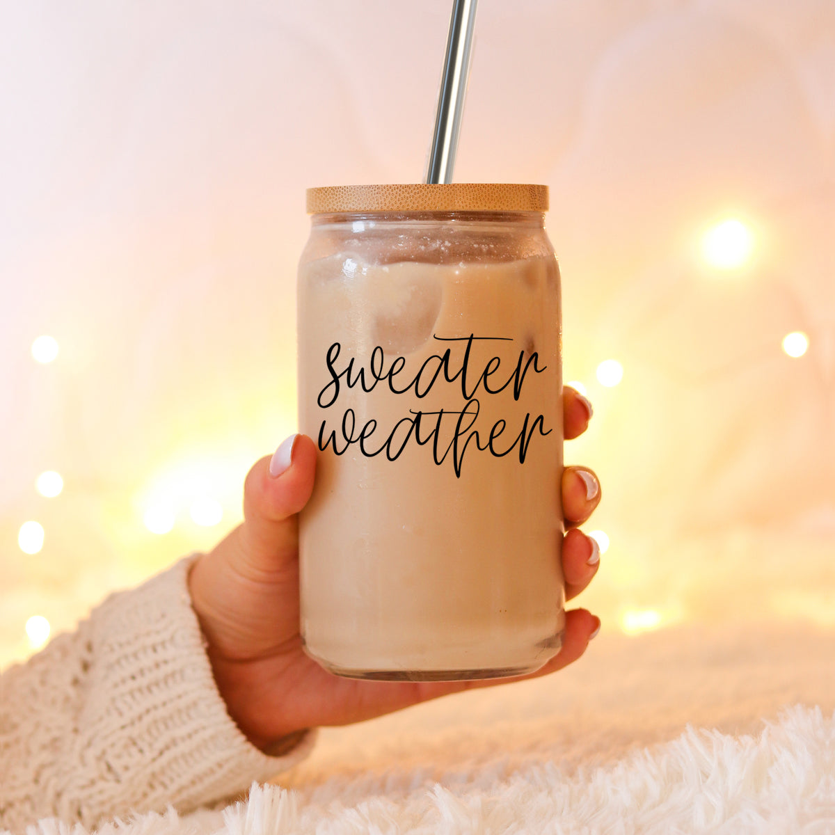 17oz Glass Tumbler With Bamboo Lid, 2 Stainless Straws & Cleaner, Hot/Iced