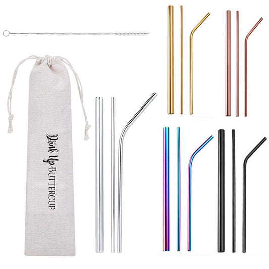 Stainless Steel Reusable Straw Set 5-Piece With Cleaner Bag Eco Dishwasher