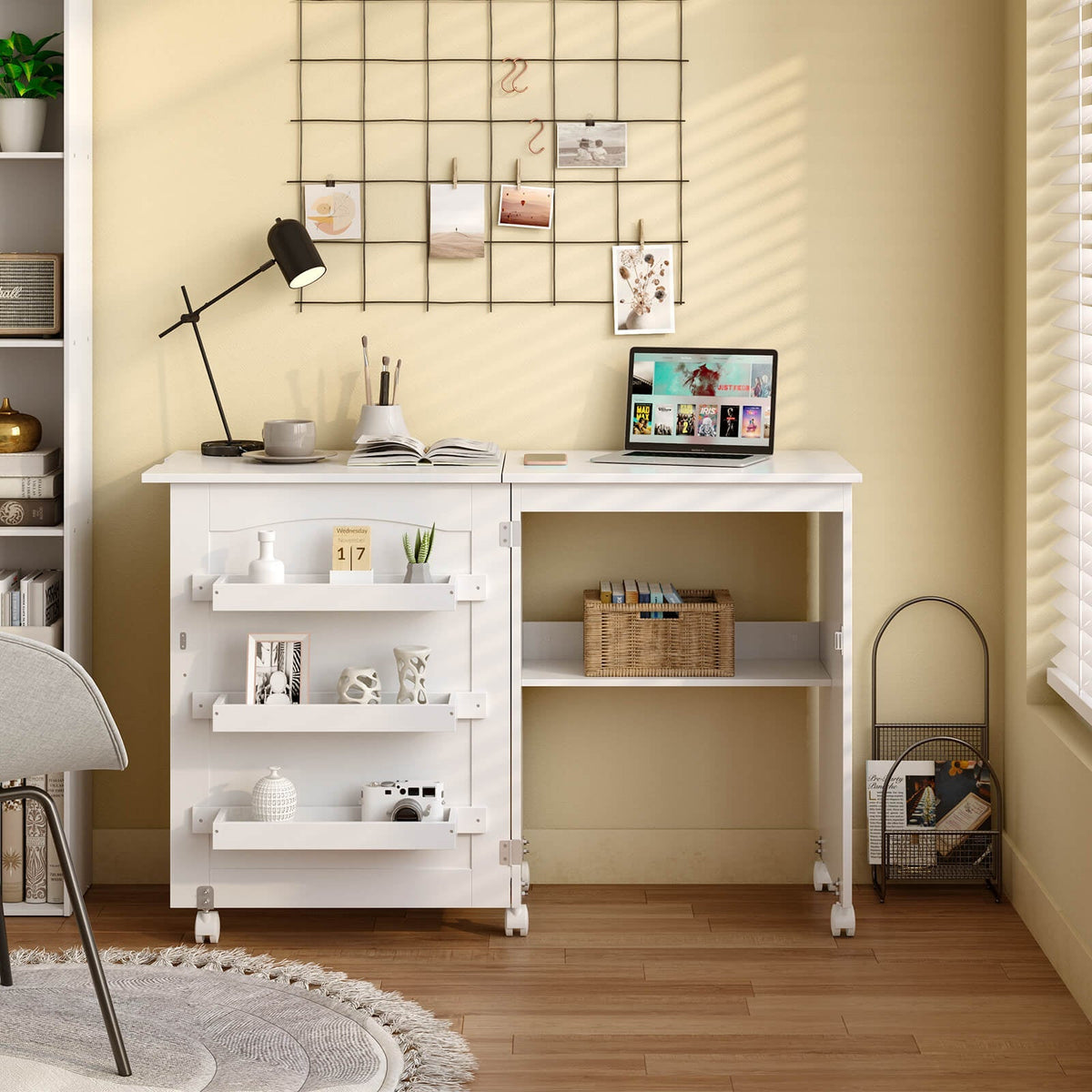 Folding Sewing Craft Table Shelf Storage Cabinet Home Furniture