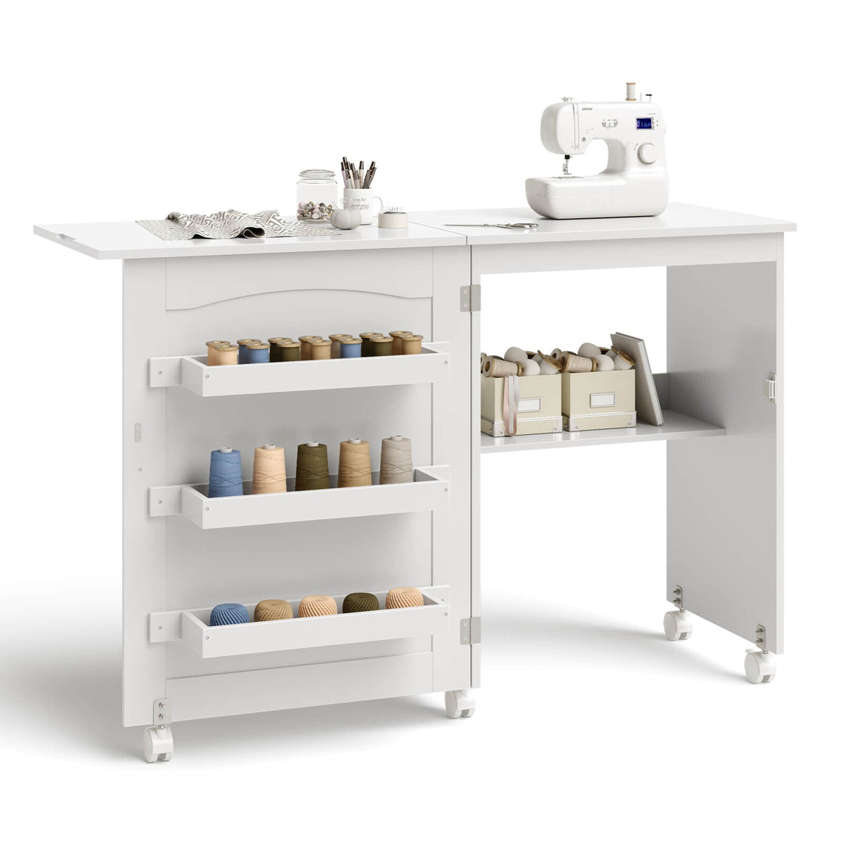 Folding Sewing Craft Table Shelf Storage Cabinet Home Furniture