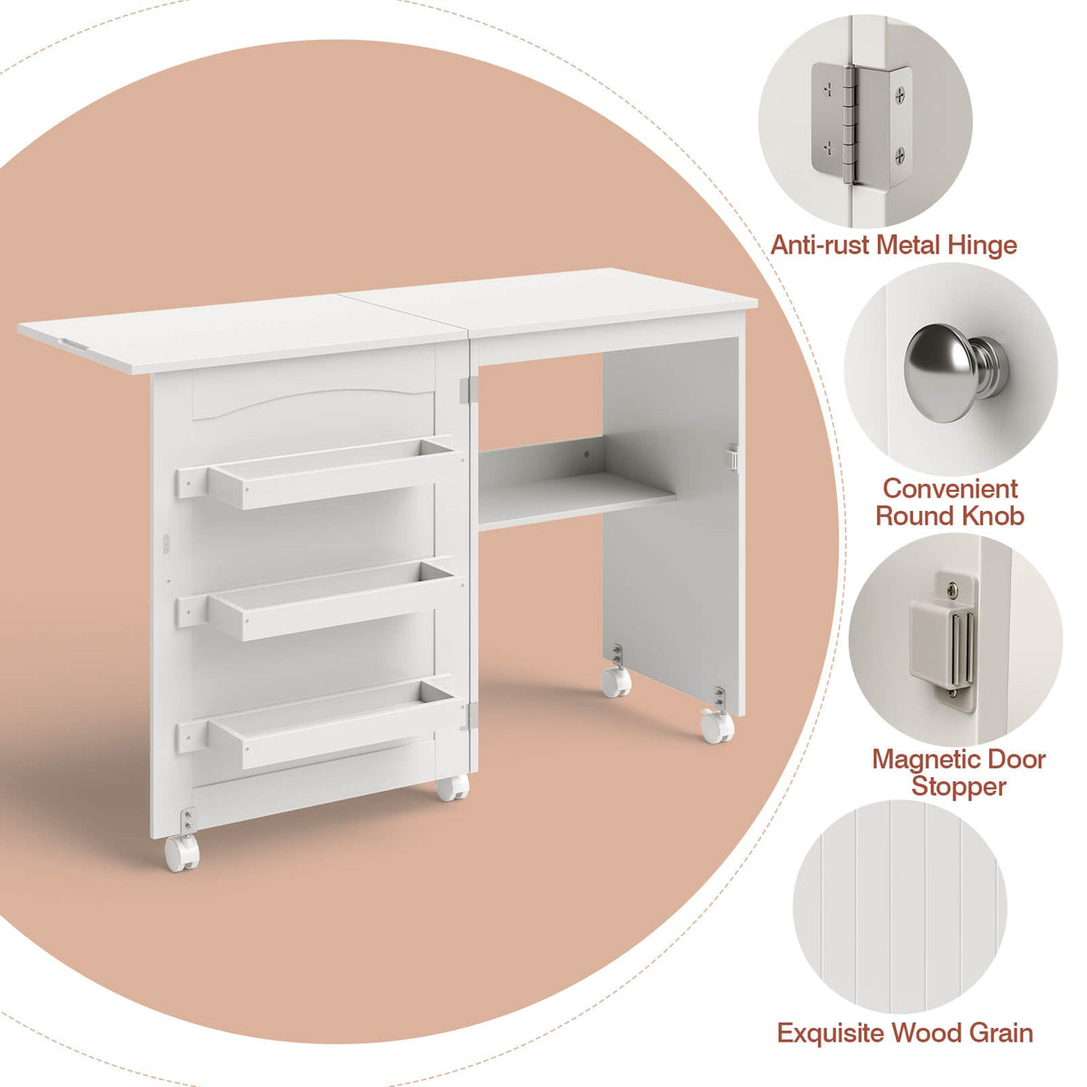 Folding Sewing Craft Table Shelf Storage Cabinet Home Furniture
