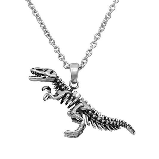 T-Rex Skeleton Pendant Necklace Silver Gothic Dinosaur
