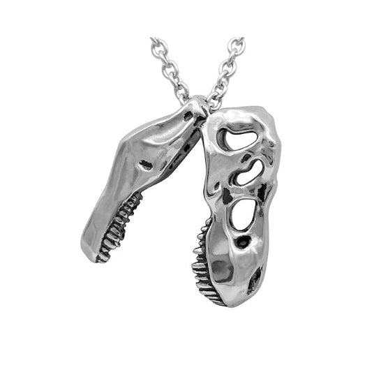T Rex Skull Pendant Necklace Mini Dinosaur Silver Charm