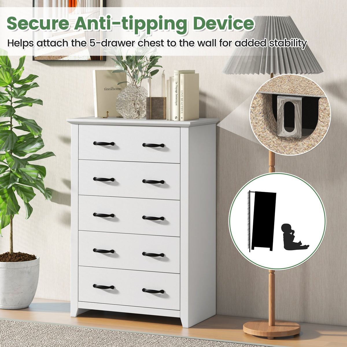 Tall Storage Dresser with 5 Pull-out Drawers for Bedroom Living Room