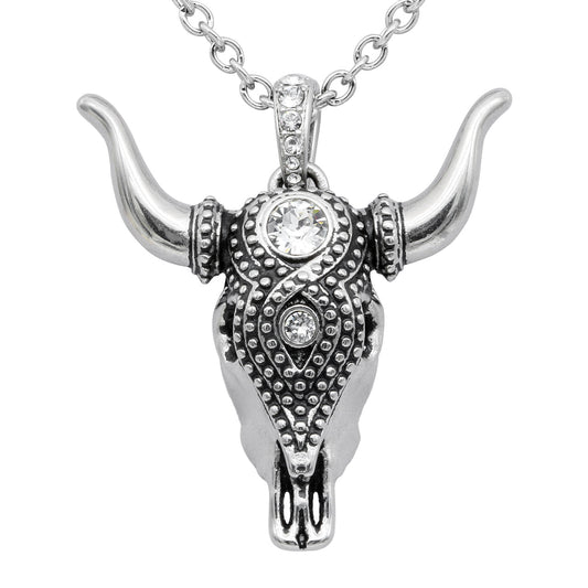Taurus Bull Skull Necklace Sterling Silver Pendant Chain