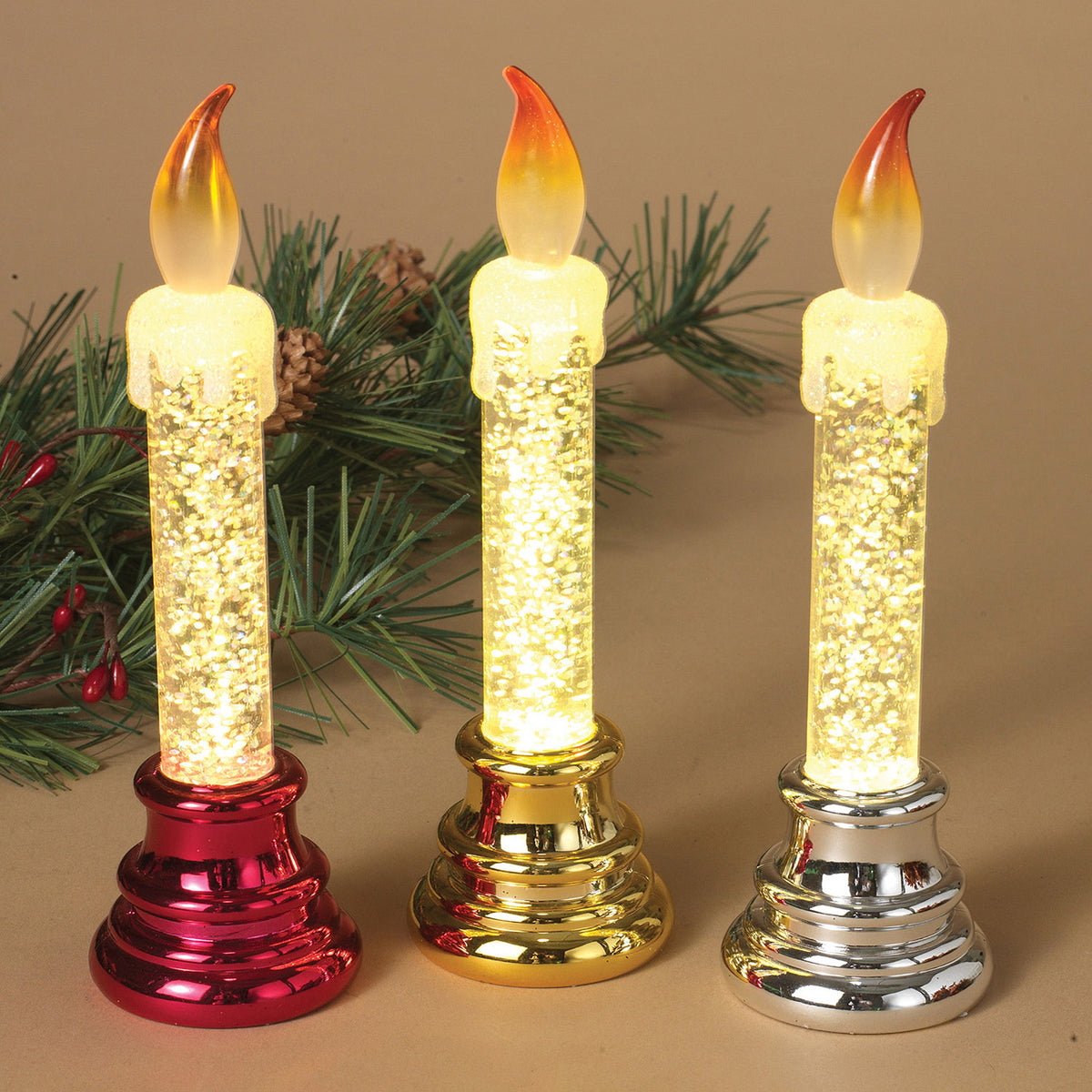 Glitter Water Candle - 6 Inch - Silver Base