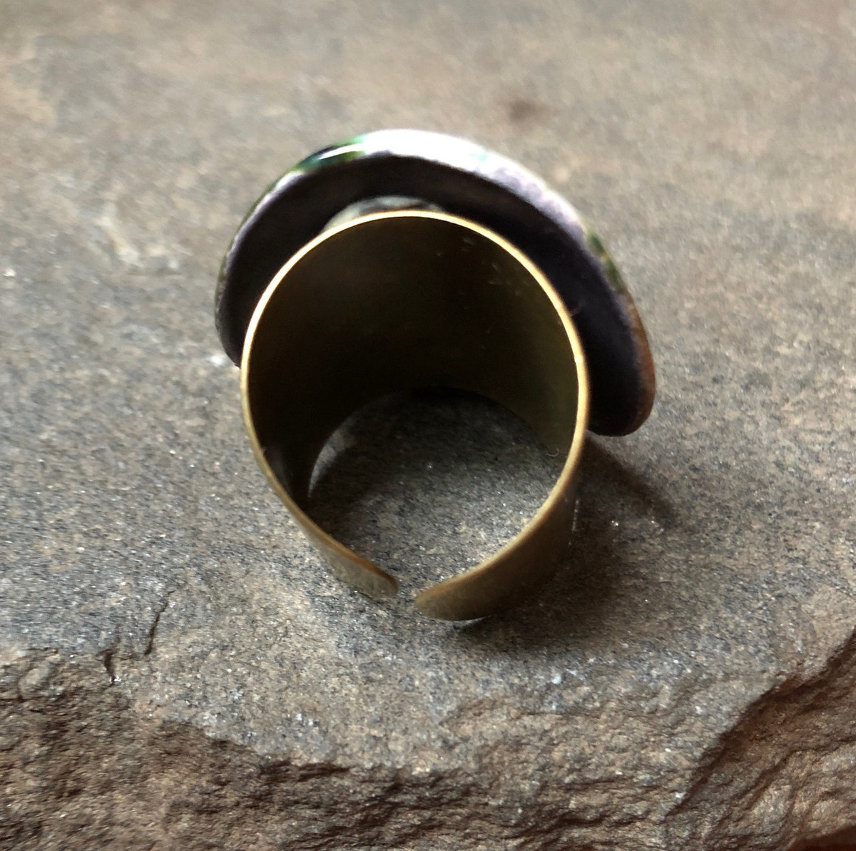 Teal Ceramic Adjustable Cocktail Statement Wide Band Ring