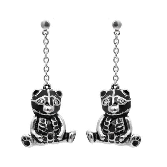 Teddy Bear Dangle Earrings Silver Tone Cute Gift For Her