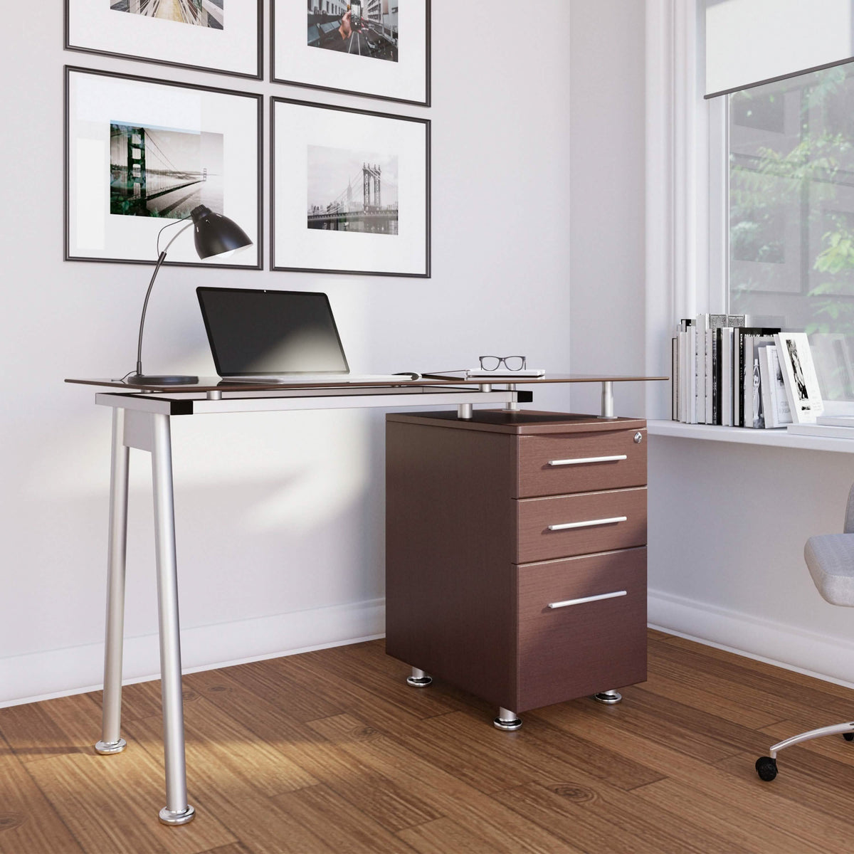 Tempered Glass Top Computer Desk with Storage