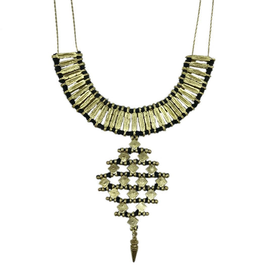 Temple Statement Necklace Long Boho Indian Design Zinc Alloy With Cotton Thread
