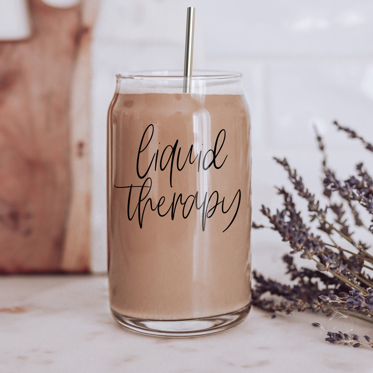 Liquid Therapy 17oz Glass Tumbler With Bamboo Lid, 2 Stainless Straws And Straw Cleaner