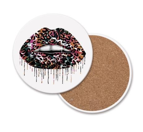Tie Dye Leopard Lip Coaster Single Drink Coaster Animal Print Vibrant Tie Dye Table Accent