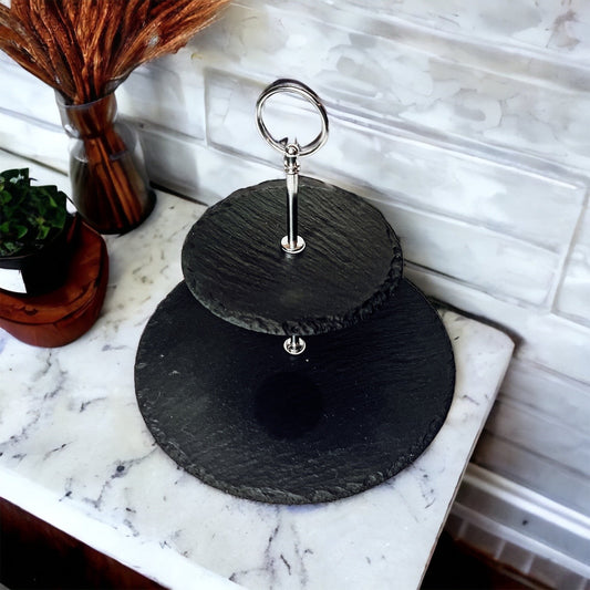 Tiered Slate Serving Stand - 3-Tier Dessert & Appetizer Display for Parties