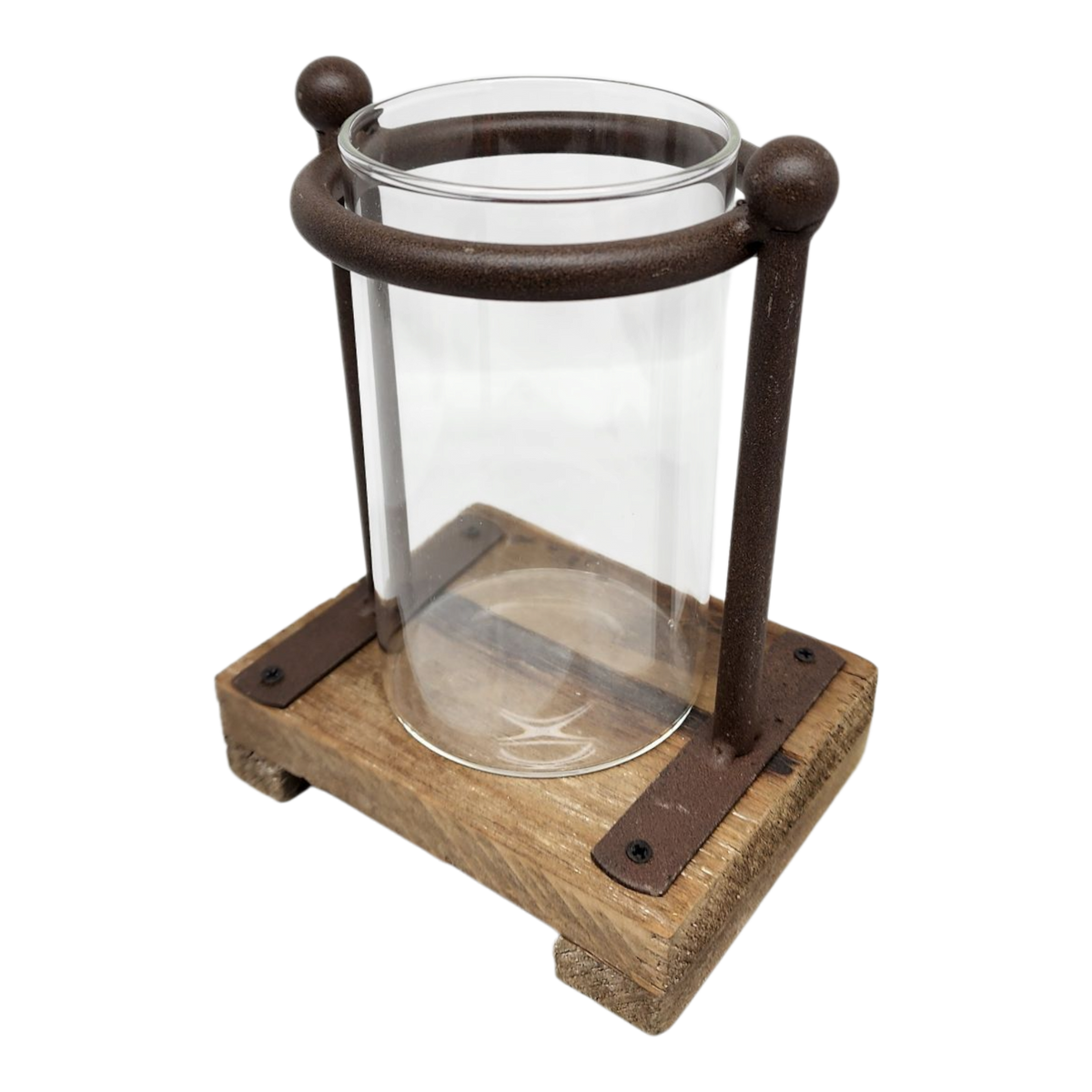 Rustic Industrial Wood - Metal - Glass Vase - 6 Inch