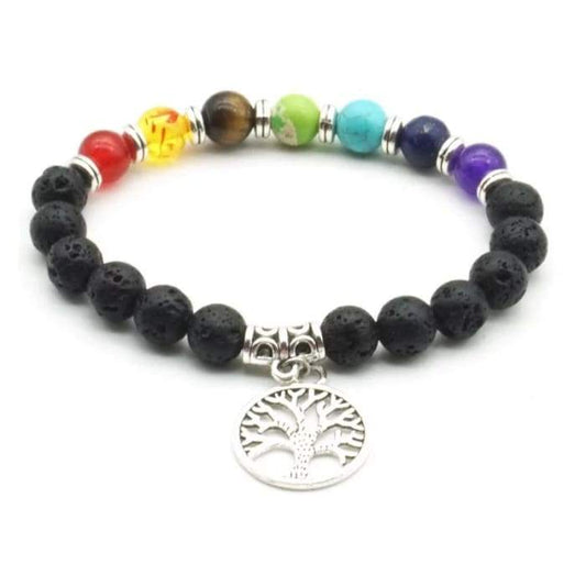 Tree Of Life 7 Chakra Lava Bead Essential Oil Bracelet